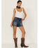 Image #1 - Rock & Roll Denim Women's Dark Wash High Rise Star Denim Shorts, Blue, hi-res