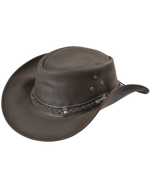Outback Trading Men's Wagga Wagga Leather Hat, Chocolate, hi-res