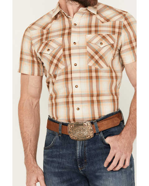 Image #3 - Pendleton Men's Frontier Plaid Print Short Sleeve Snap Western Shirt, Tan, hi-res