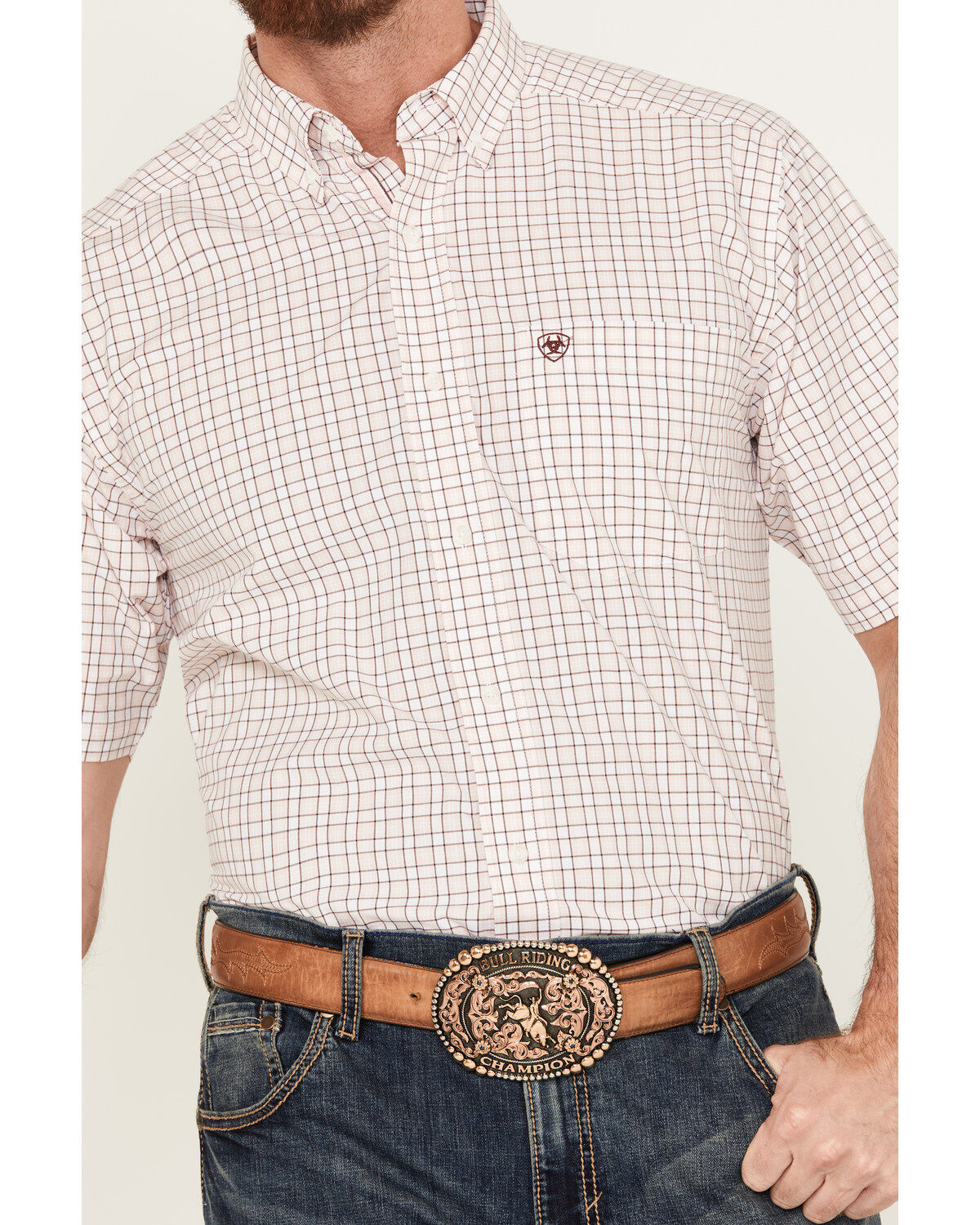 Image #3 - Ariat Men's Anson Plaid Print Classic Fit Short Sleeve Button-Down Western Shirt, , hi-res
