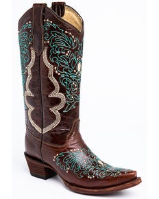 Bottes Cowboy Circle G Z1051 Femme – Marron Shedron Brodé – Taille US 9