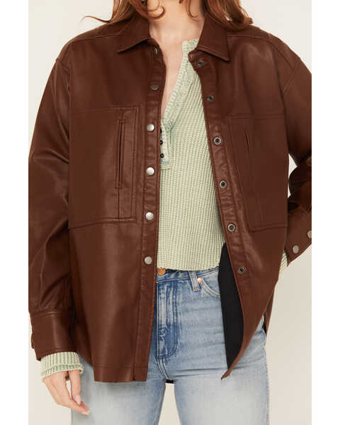 Free People Women's Easy Rider Leather Shacket , Cognac, hi-res