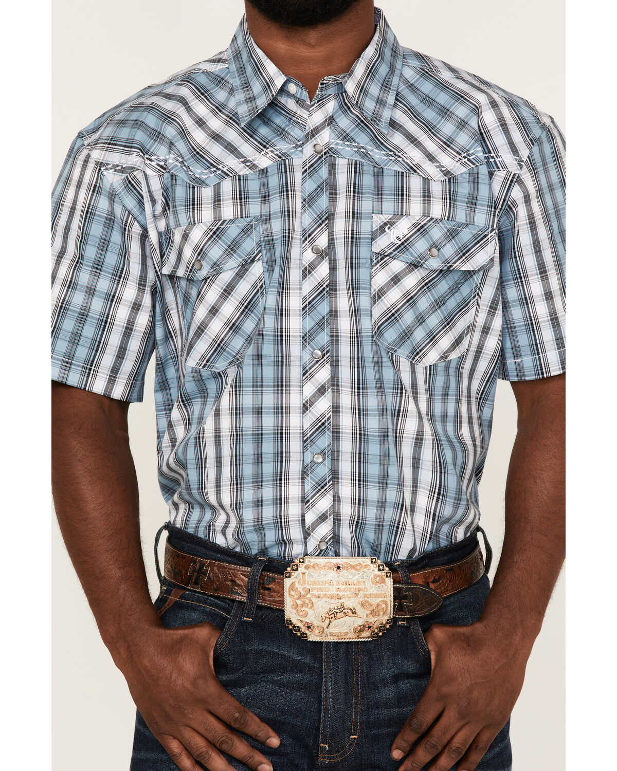 Image #3 - Cowboy Hardware Men's Arroyo Large Plaid Print Short Sleeve Snap Western Shirt, , hi-res