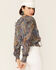 Revel Women's Tapestry Print Smocked Long Sleeve Top, Blue, hi-res