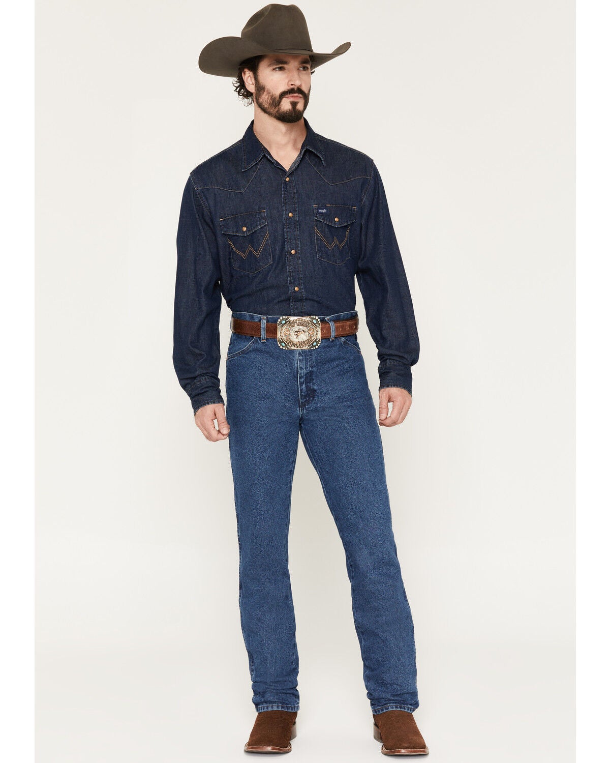 Image #1 - Wrangler Men's 936 Cowboy Cut Slim Fit Prewashed Jeans, Stonewash, hi-res