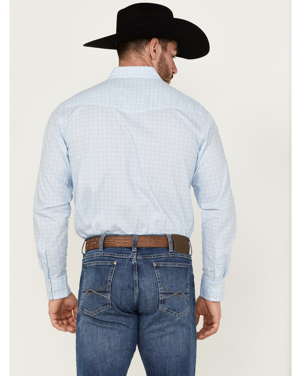 Image #4 - Wrangler 20X Men's Geo Print Long Sleeve Pearl Snap Stretch Western Shirt, Blue, hi-res