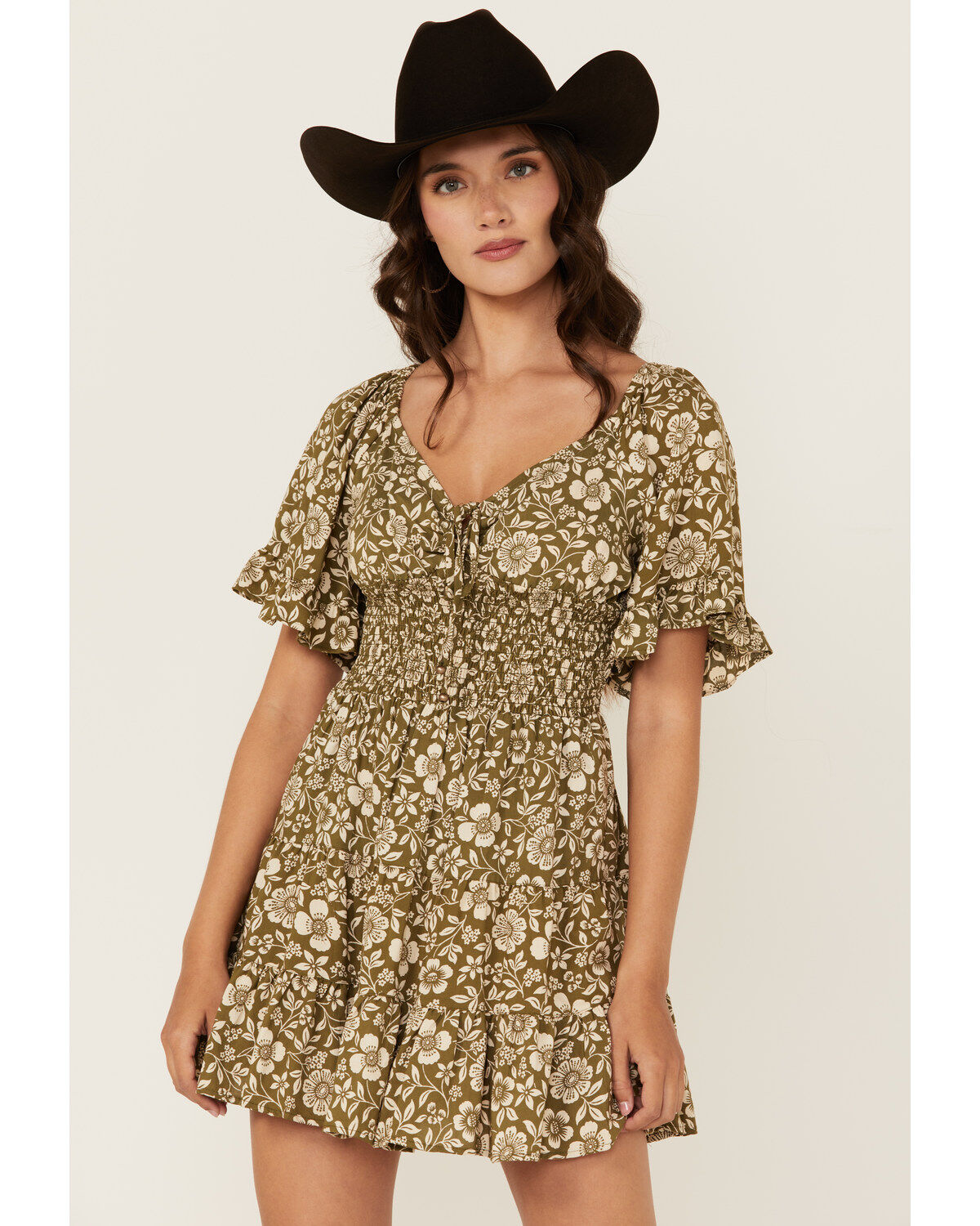 Image #2 - Angie Women's Floral Print Smocked Waist Mini Dress, , hi-res