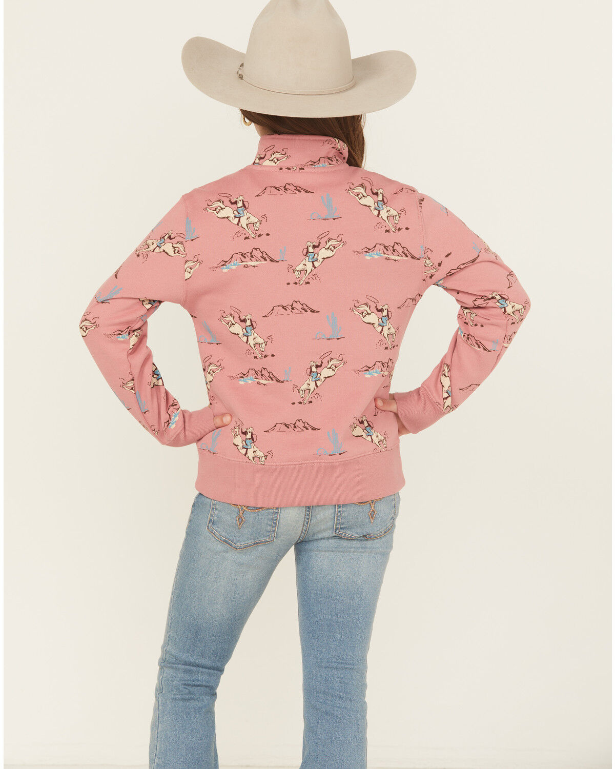 Image #4 - Ariat Girls' Horse Print 1/4 Zip Pullover, Pink, hi-res
