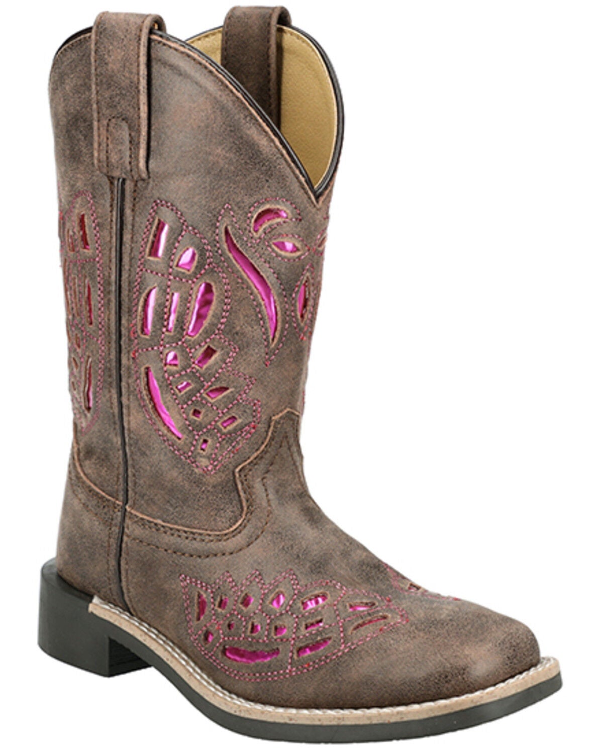 Smoky Mountain Little Girls' Trixie Western Boots - Broad Square Toe, Brown, hi-res