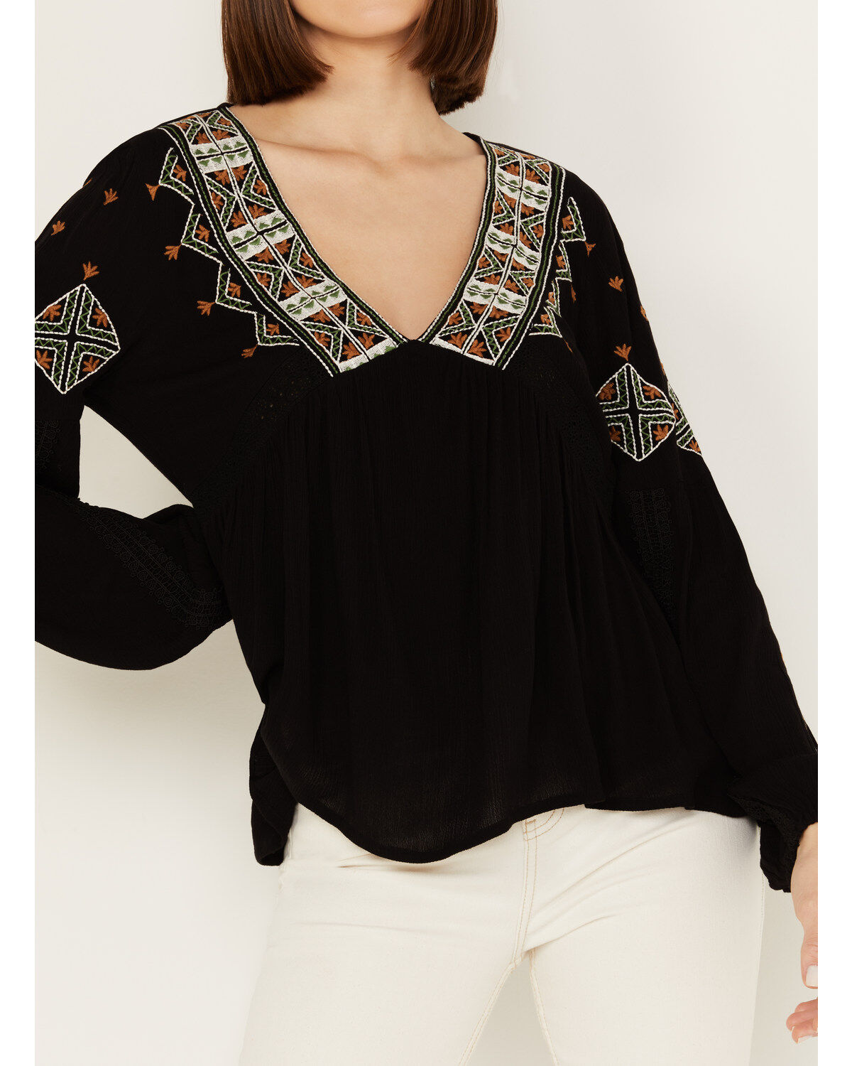 Image #3 - Shyanne Women's Embroidered Boho Top, Black, hi-res