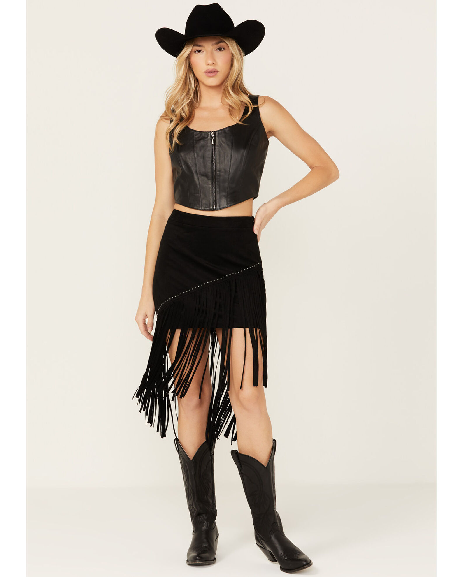 Black fringe suede on sale skirt