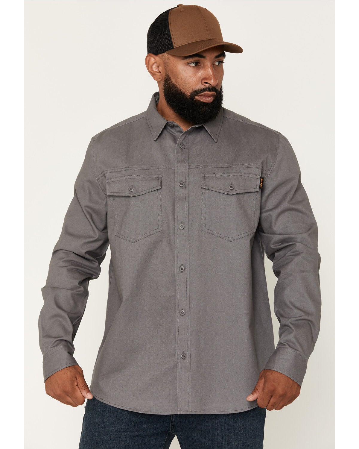 Image #3 - Hawx Men's All Out Solid Twill Long Sleeve Button-Down Work Shirt - Big, Dark Grey, hi-res