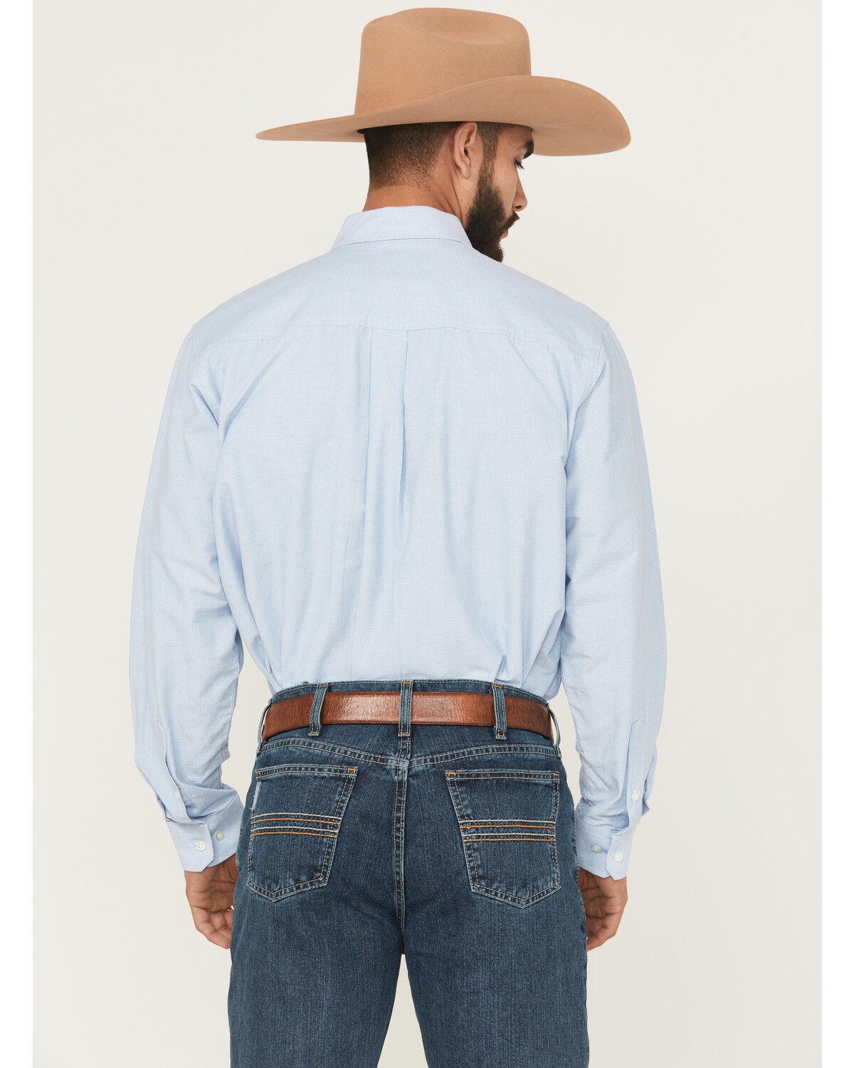 Image #4 - Cinch Men's Solid Long Sleeve Button-Down Western Shirt, Light Blue, hi-res