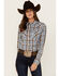 Image #1 - Wrangler Women's Plaid Print Long Sleeve Pearl Snap Western Shirt, Blue, hi-res