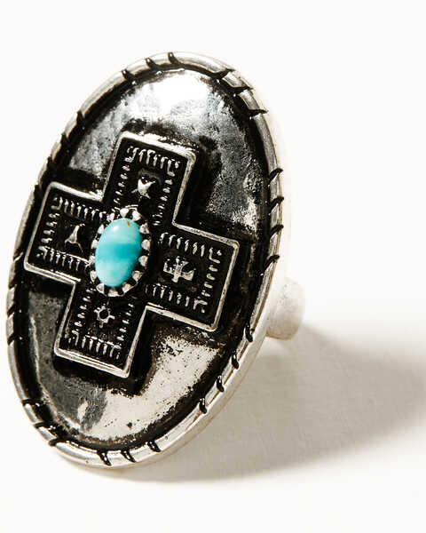 Shyanne Women's Southwestern Antique Cross Statement Ring , Silver, hi-res