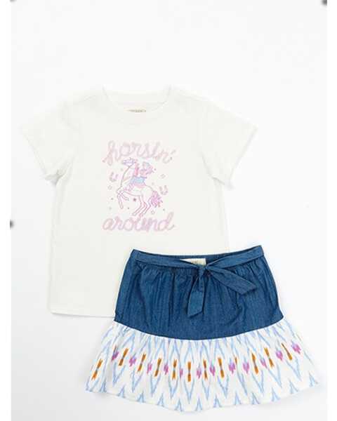 Shyanne Toddler Girls' Graphic Tee and Skirt - 2 Piece Set, White, hi-res