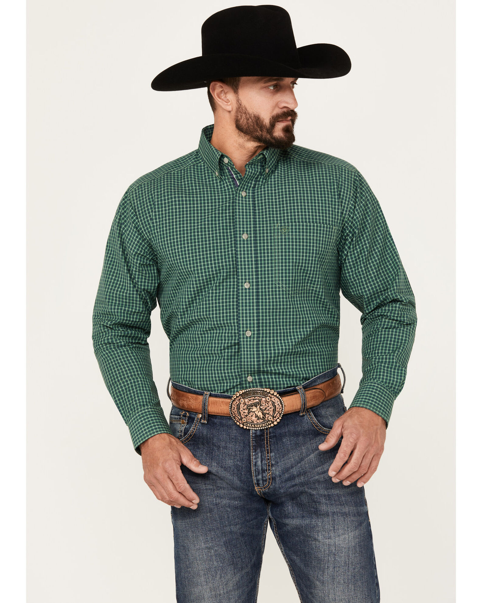 Ariat Men s Emile Checkered Print Long Sleeve Button Down Performance Shirt Boot Barn