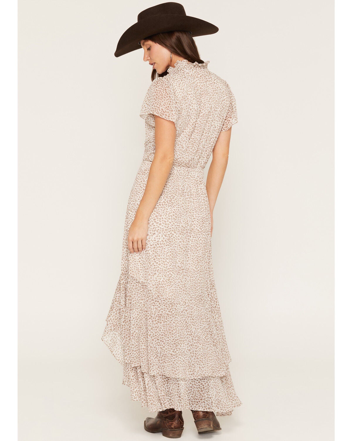 Image #4 - Lovestitch Women's Leopard Print Short Sleeve High-Low Midi Dress, Ivory, hi-res