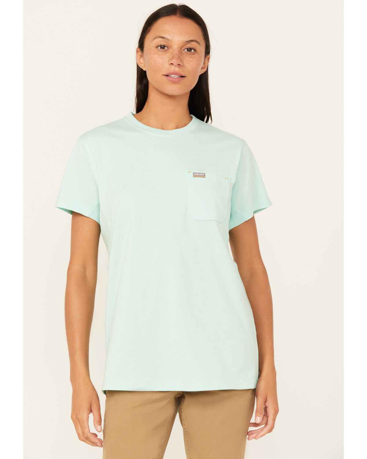 Image #2 - Ariat Women's Rebar Workman True Grit Short Sleeve Work T-Shirt, Turquoise, hi-res