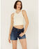 Image #1 - Fornia Women's Floral High Neck Cropped Top, White, hi-res