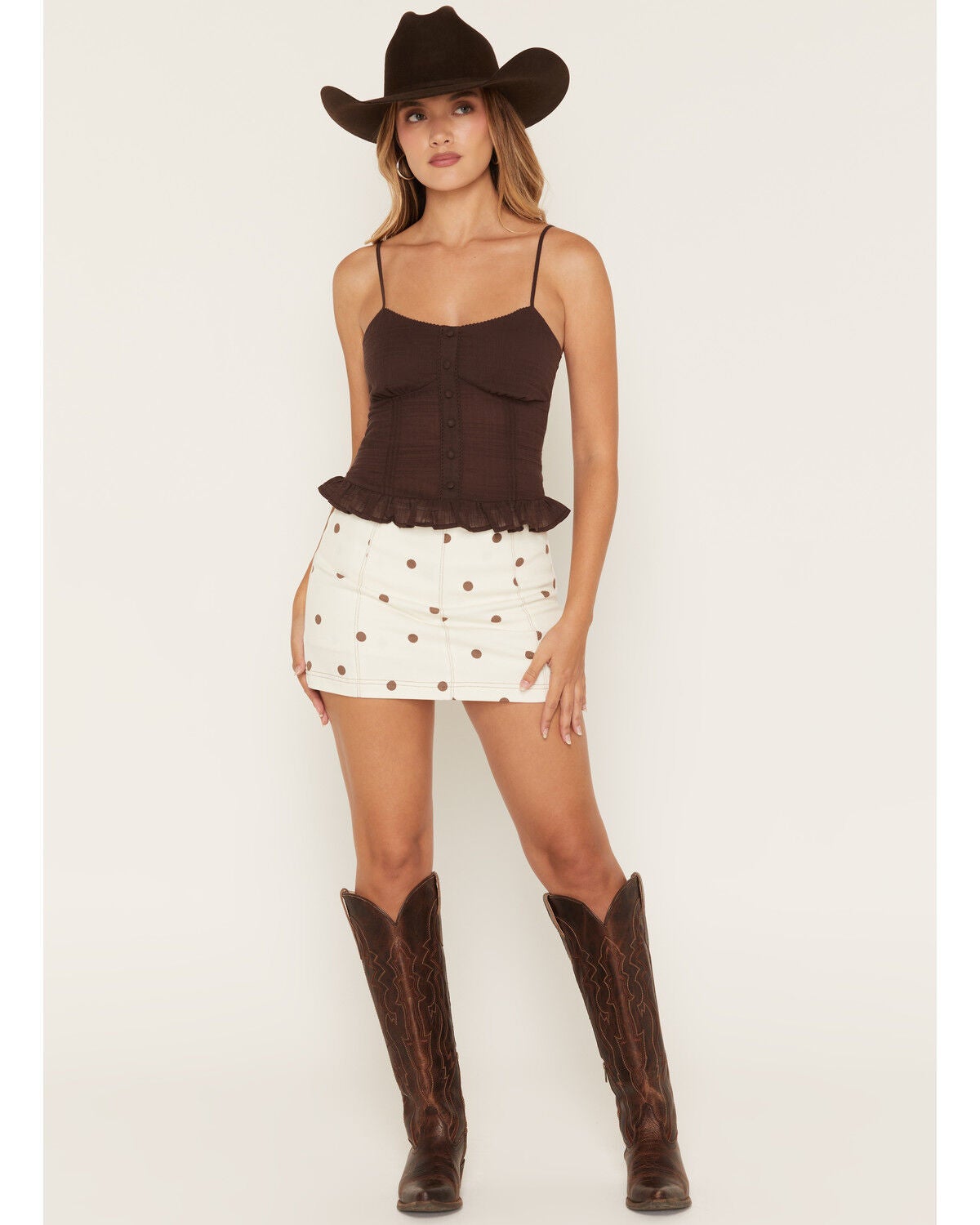 Cleo + Wolf Women's Polka Dot Mini Skort, Ivory, hi-res
