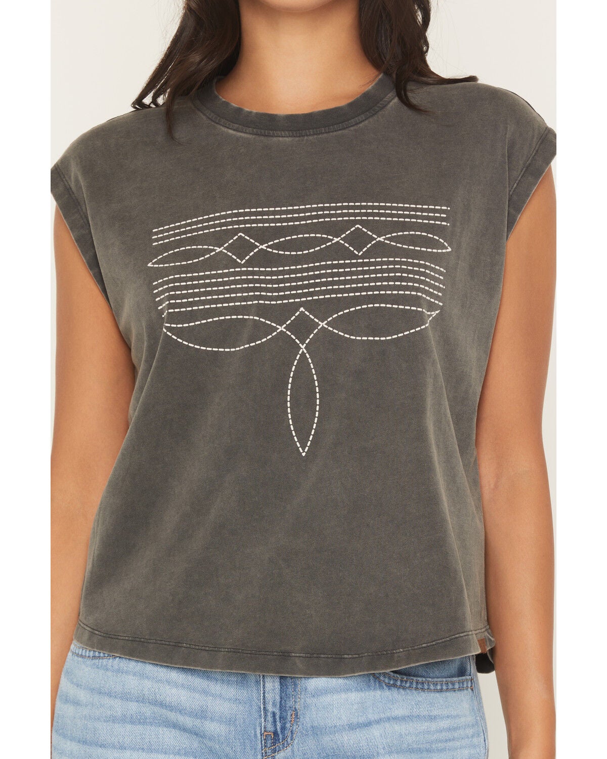 Image #3 - Ariat Women's Bootstitch Sleeveless Cropped Tee, Black, hi-res