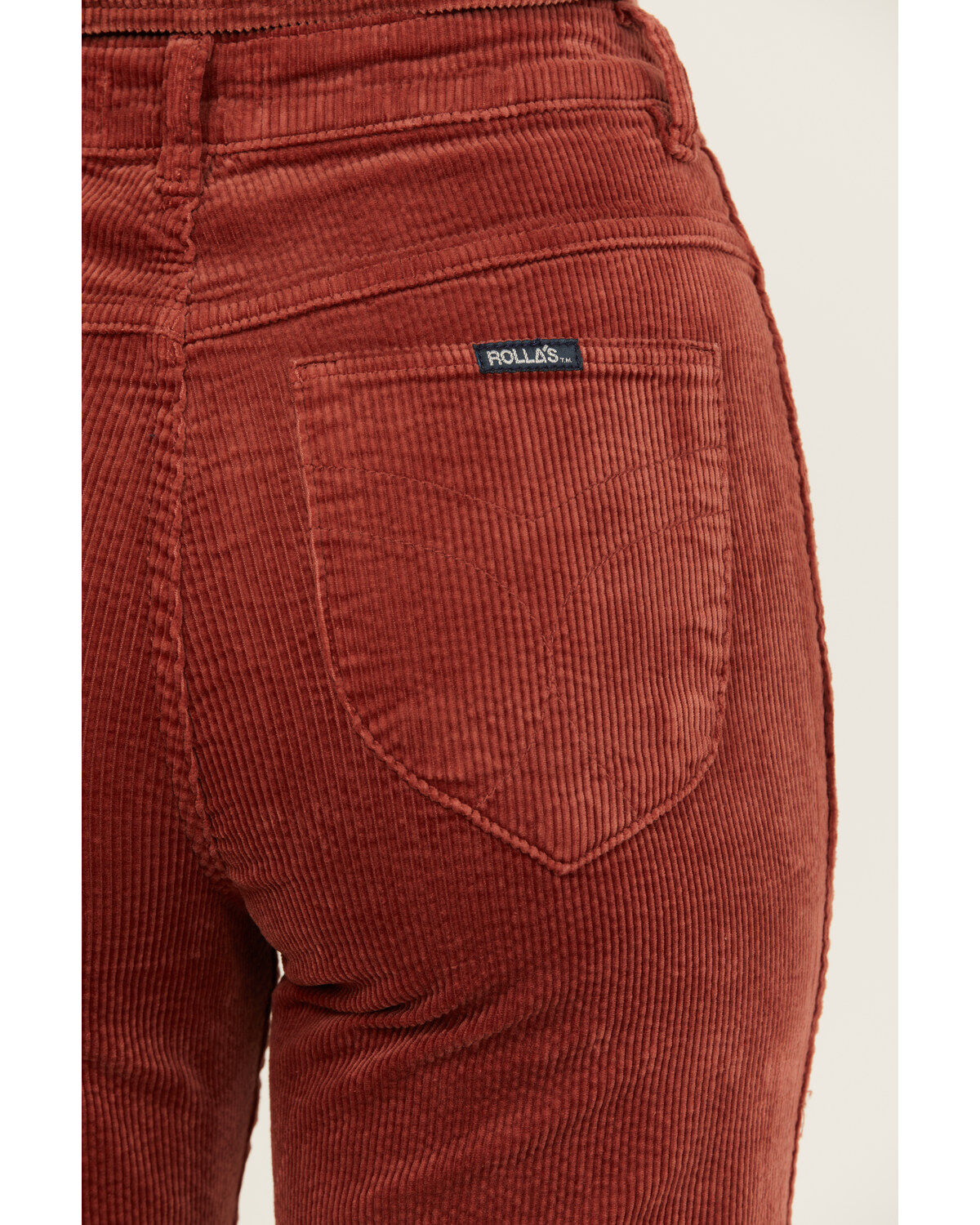 Image #2 - Rolla's Women's East Coast High Rise Corduroy Flare Pants, Brick Red, hi-res