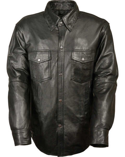 Milwaukee Leather Men's Black Lightweight Leather Shirt - Big & Tall, Black, hi-res