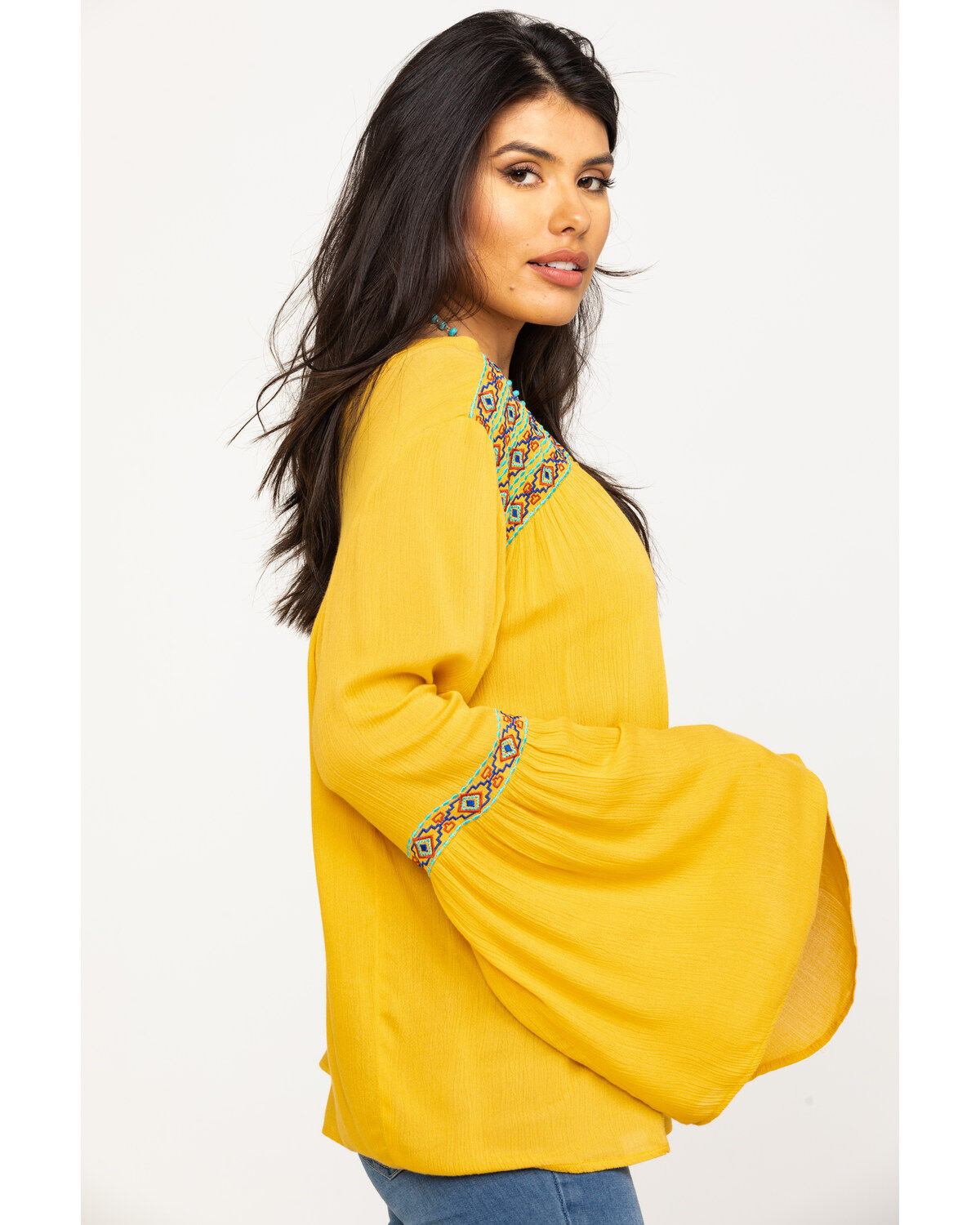 mustard yellow bell sleeve top