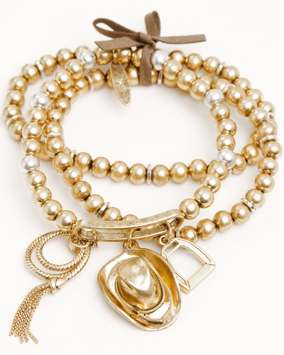 Lainey Wilson Women's Cowboy Hat Charm Stretch Bracelet Set - 3 Piece, Gold, hi-res