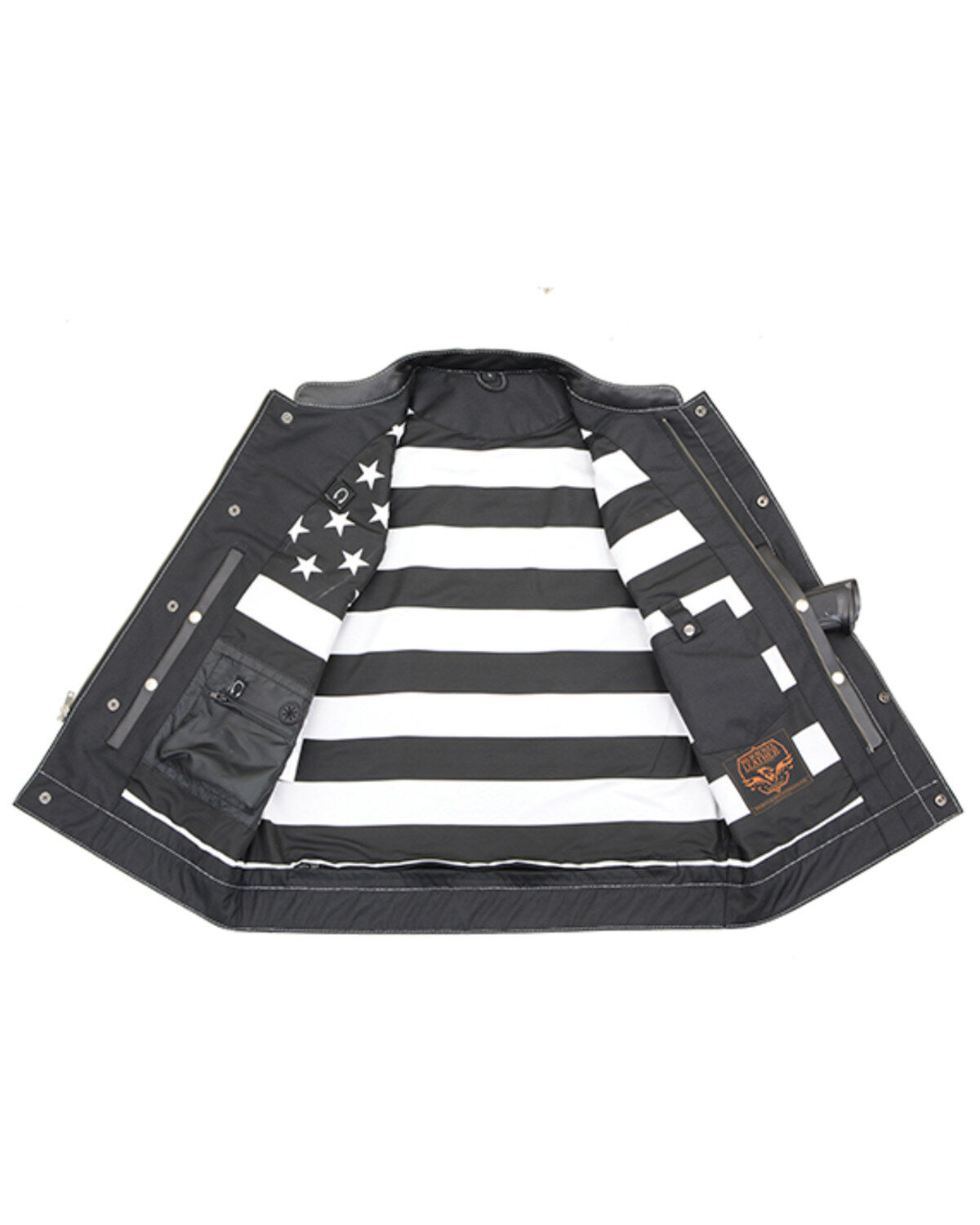Image #3 - Milwaukee Leather Men's Old Glory Laced Arm Hole Concealed Carry Leather Vest - 4X, Black, hi-res