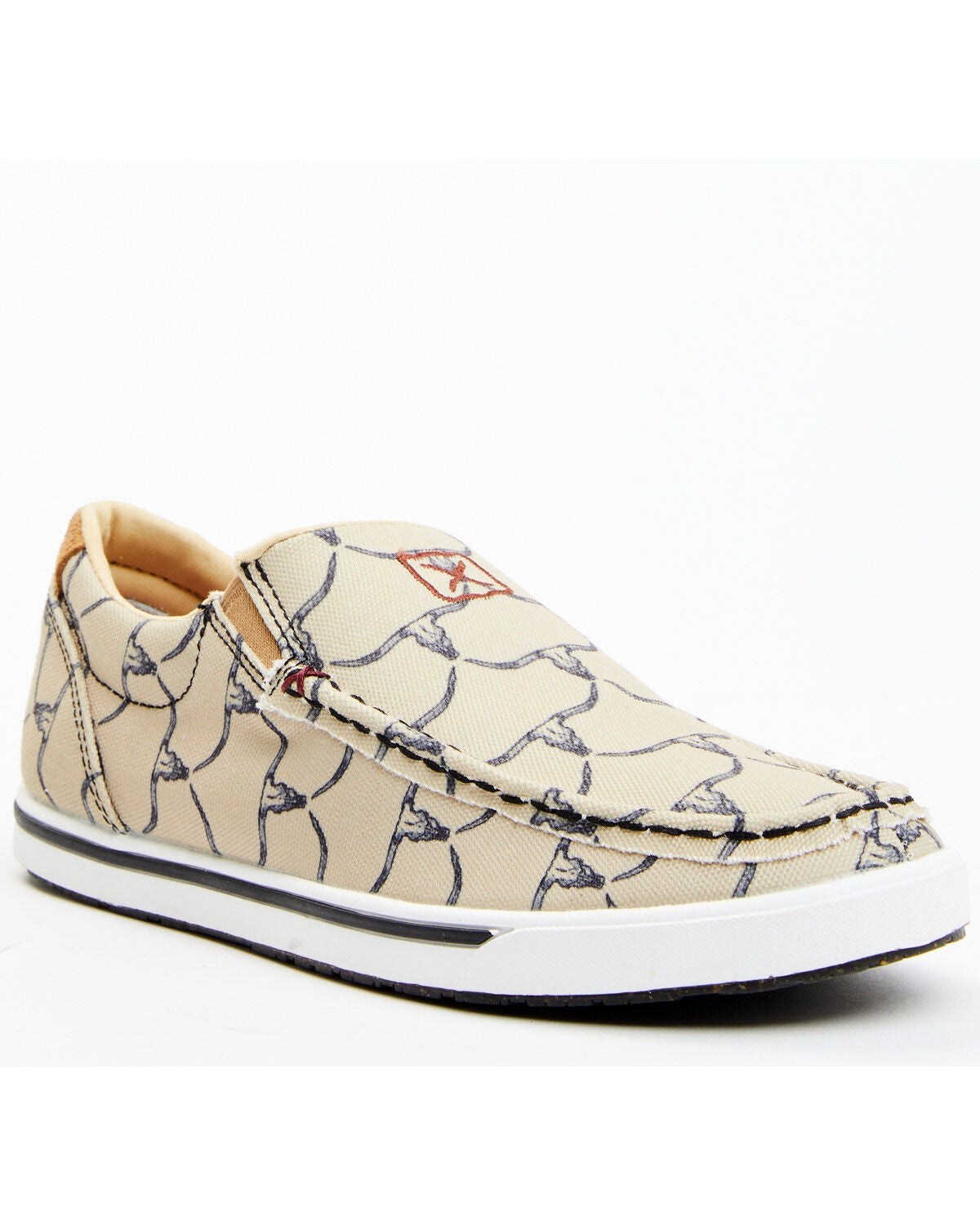 Twisted X Women's Steerhead Skull Print Slip-On Casual Shoe - Moc Toe, Beige/khaki, hi-res