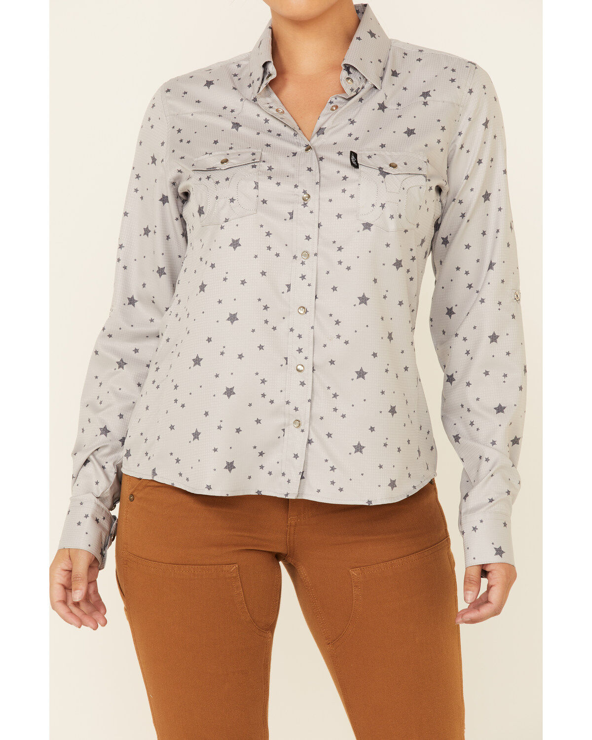 Image #3 - Hooey Women's Star Print Habitat Sol Lightweight Long Sleeve Pearl Snap Western Core Shirt, Grey, hi-res