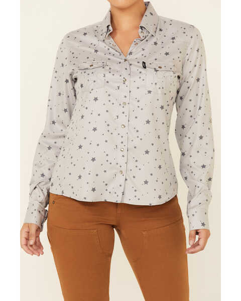 Image #3 - Hooey Women's Star Print Habitat Sol Lightweight Long Sleeve Pearl Snap Western Core Shirt , Grey, hi-res