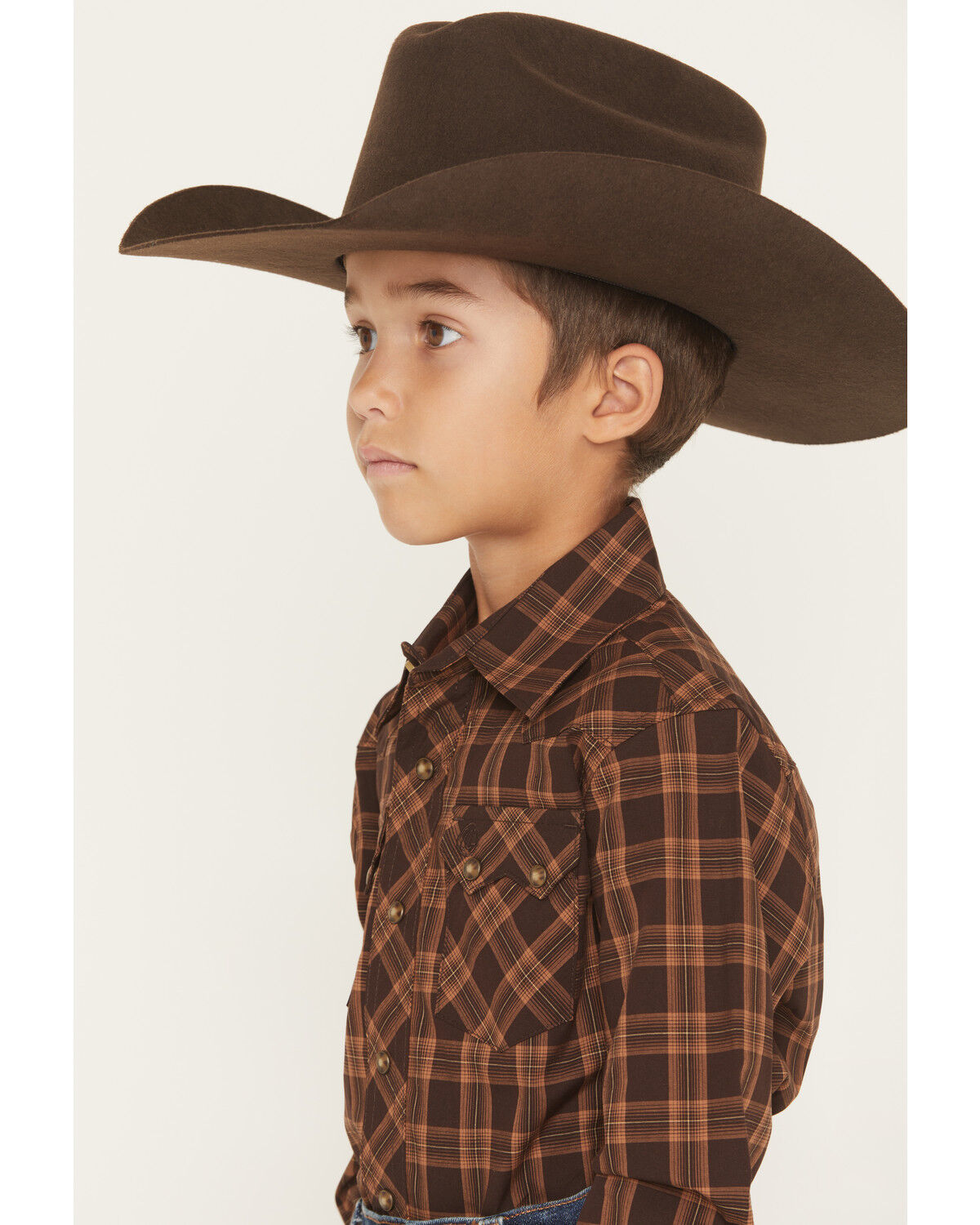 Image #2 - Wrangler Retro Boys' Plaid Print Long Sleeve Snap Western Shirt, Brown, hi-res