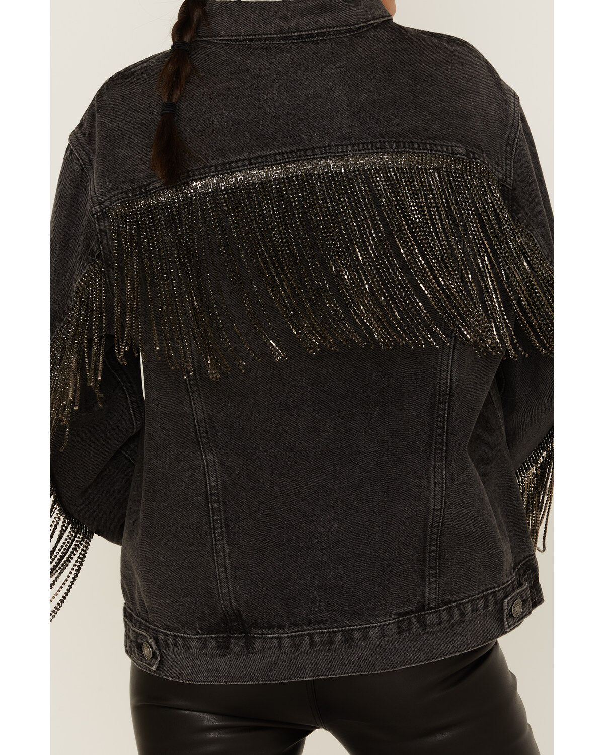 Image #3 - The Andy Jacket by DanielXDiamond: Women's Gray Denim Jacket With Gunmetal Fringe, Charcoal, hi-res