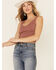 By Together Women's Solid Chestnut Seamless Ribbed Cropped Tank Top , Chestnut, hi-res