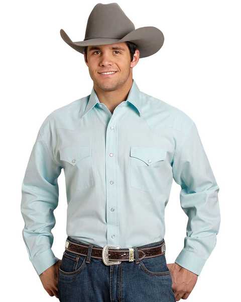 Stetson Men's Solid Oxford Snap Long Sleeve Western Shirt, Aqua, hi-res
