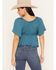 Image #4 - Shyanne Women's Hailey Satin Flounce Short Sleeve Peasant Blouse, Teal, hi-res