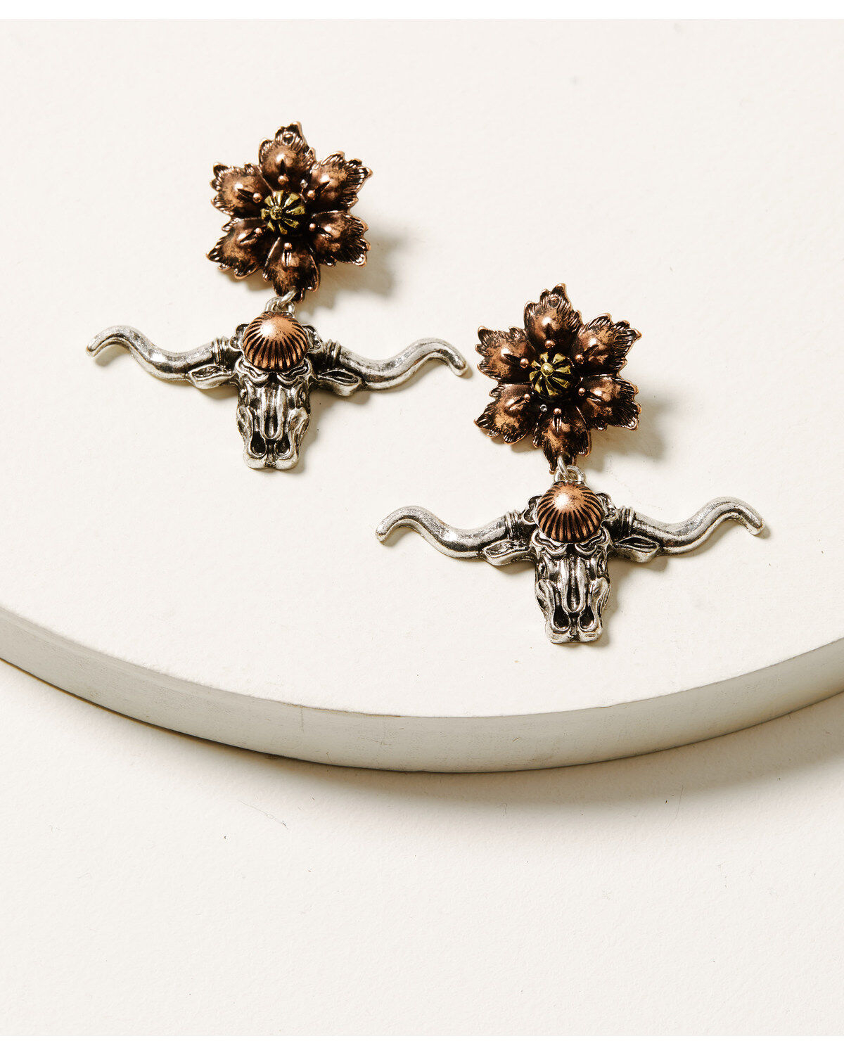 Image #1 - Shyanne Women's Cactus Rose Longhorn Earrings, Silver, hi-res