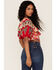 Band of the Free Women's Beautiful Noise Floral Print Crop Top, Red, hi-res
