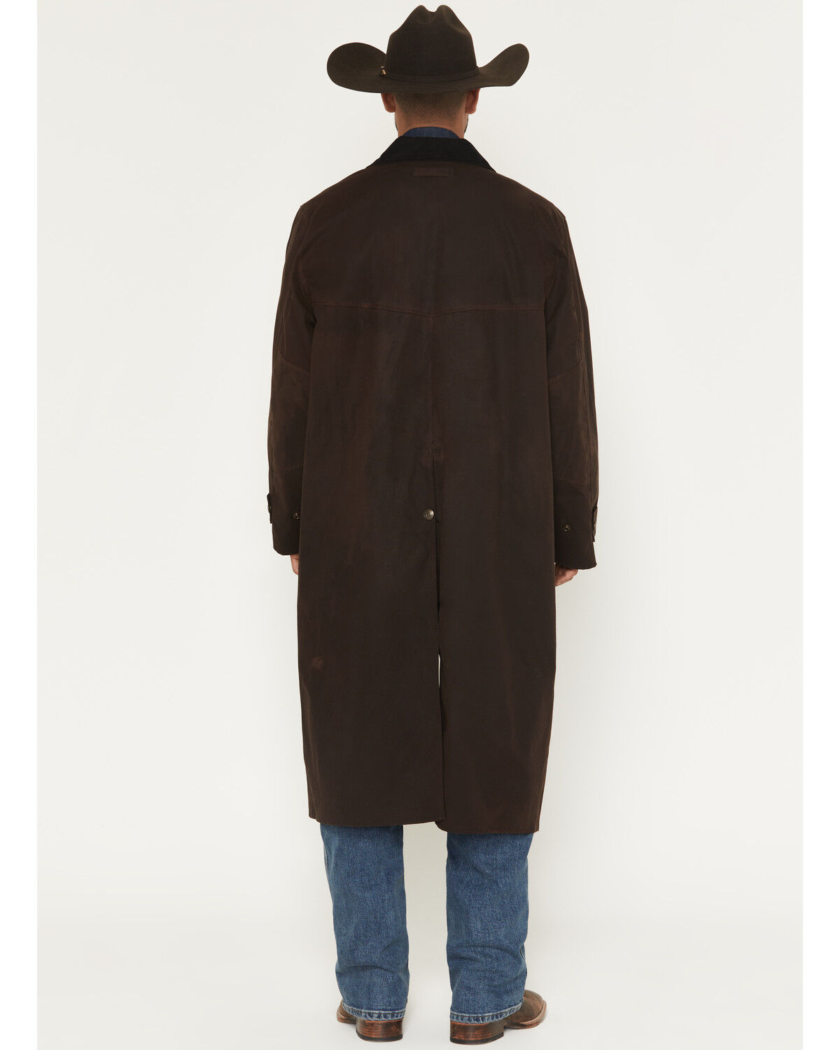 Image #4 - Blue Ranchwear Men's Briscoe Waxed Canvas Duster Western Overcoat, Dark Brown, hi-res