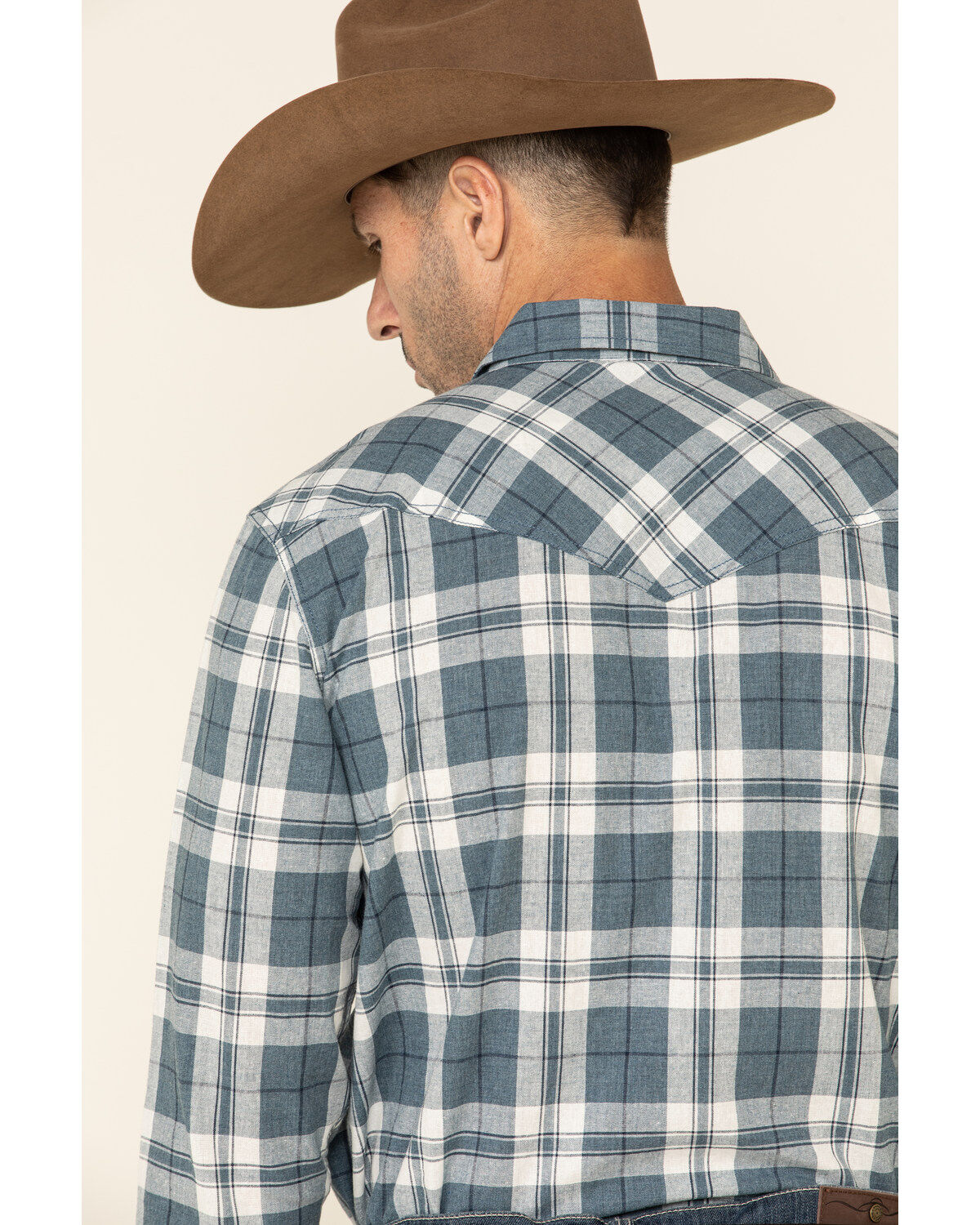 Image #4 - Cody James Men's Static Large Plaid Long Sleeve Western Shirt, Cream/blue, hi-res