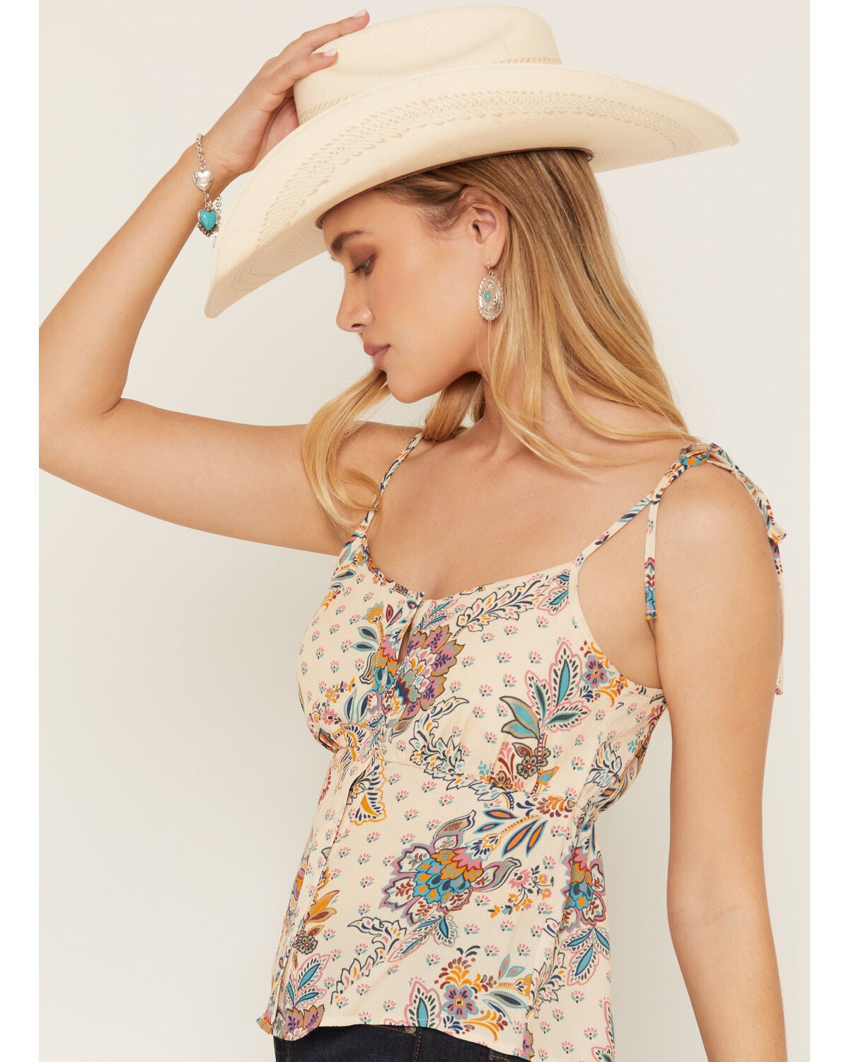Image #2 - Shyanne Women's Pocono Floral Print Tie Cami, Beige, hi-res