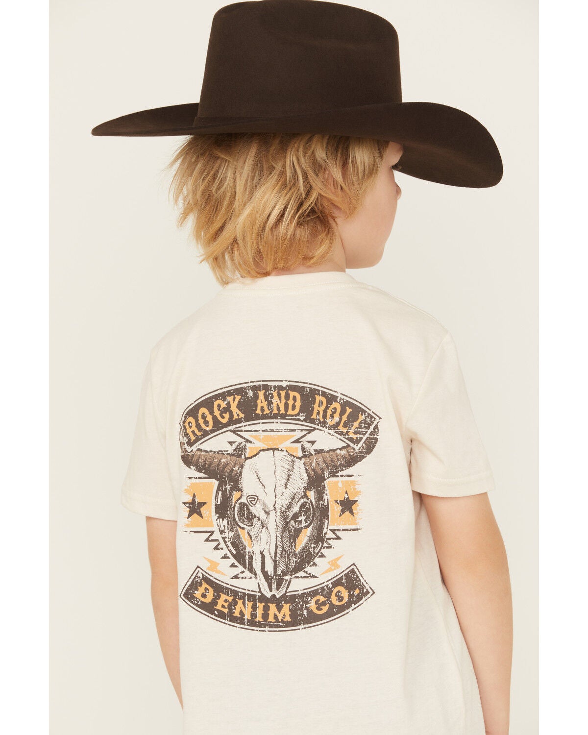 Rock & Roll Denim Boys' Long Horn Short Sleeve Graphic T-Shirt, Ivory, hi-res