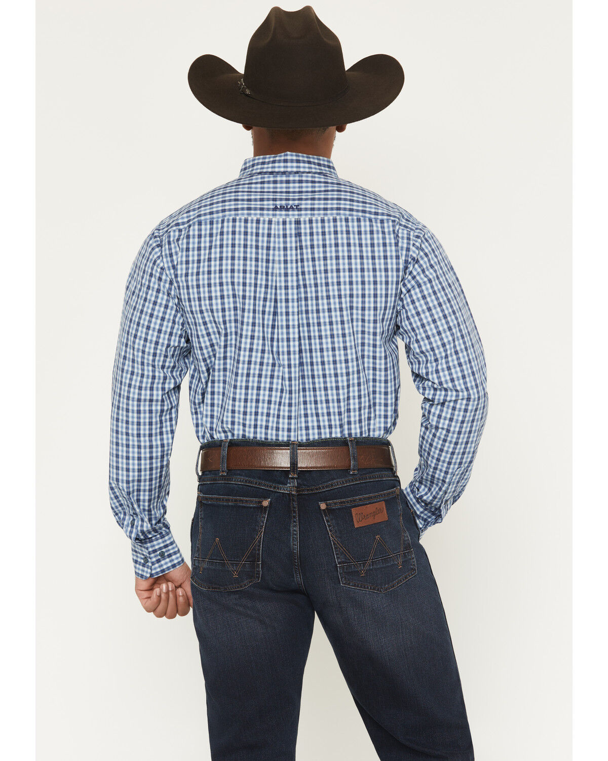 Image #4 - Ariat Men's Pro Series Stephan Plaid Print Long Sleeve Button-Down Stretch Western Shirt, Navy, hi-res
