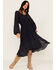 Image #1 - Shyanne Women's Striped Long Sleeve Slit Front Midi Dress, Indigo, hi-res