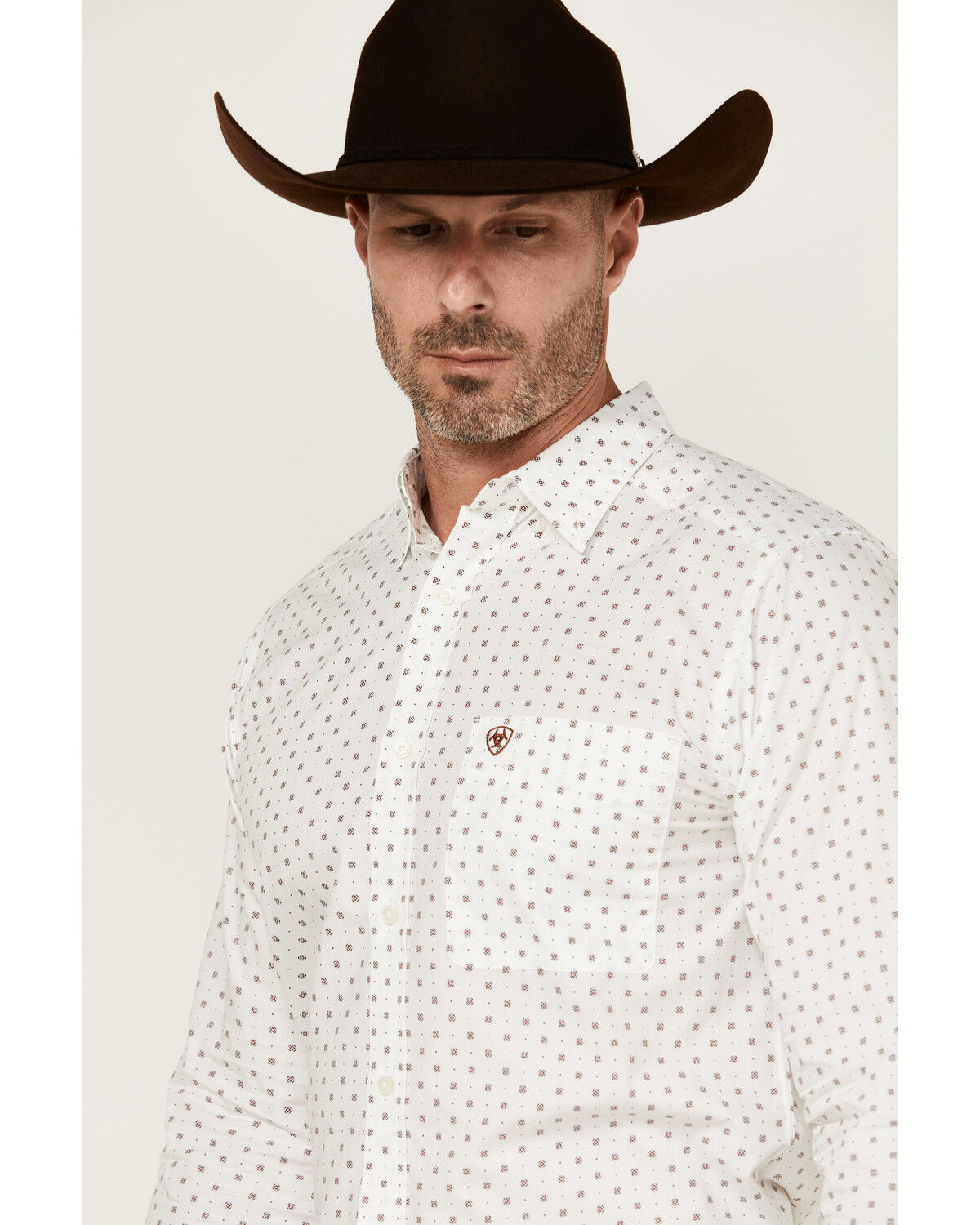 Image #2 - Ariat Men's Pembroke Geo Print Long Sleeve Button-Down Western Shirt, White, hi-res