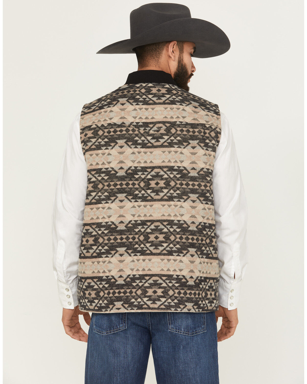 Image #4 - Wrangler Men's Southwestern Print Sherpa Lined Zip Vest, Tan, hi-res