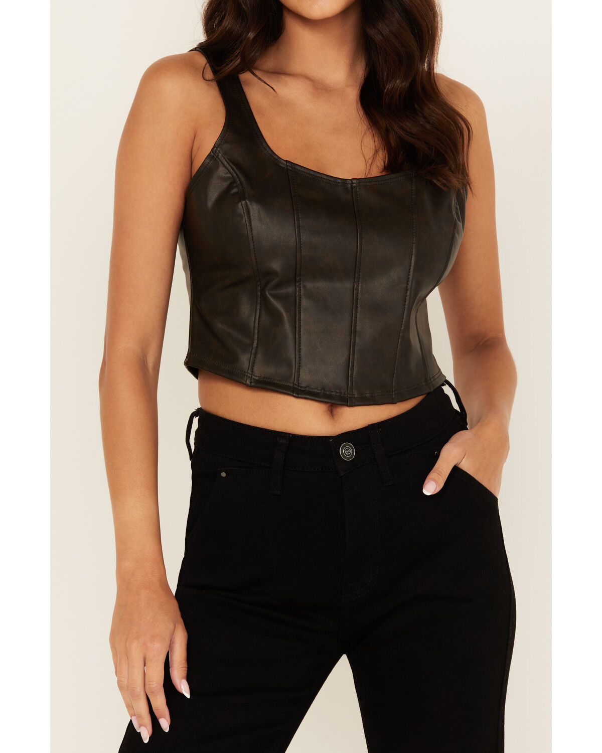 Image #3 - Originality Women's Faux Leather Corset Top, Black, hi-res